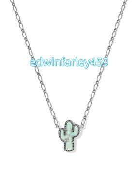 Tiny Cactus Vintage Silver Short Pendant Necklace